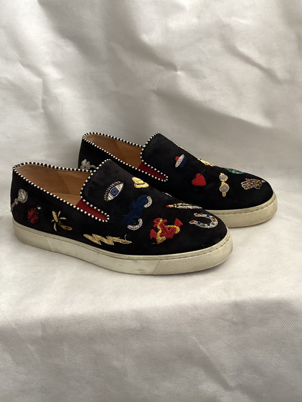 Christian Louboutin Pik N Luck Black Suede Embellished Sneakers, Size 38.5